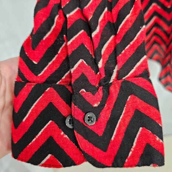 Lauren Ralph Lauren Red Black Chevron Gauzy Tribal Peasant Blouse 3X - Picture 4 of 13